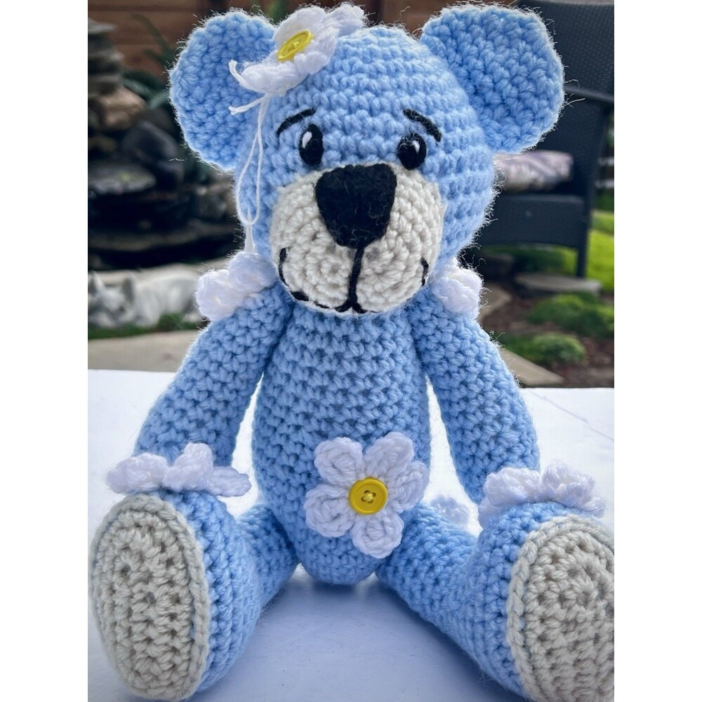 Handmade Cottage Core ￼Crochet TeddyBear with Poseable Arms & Legs